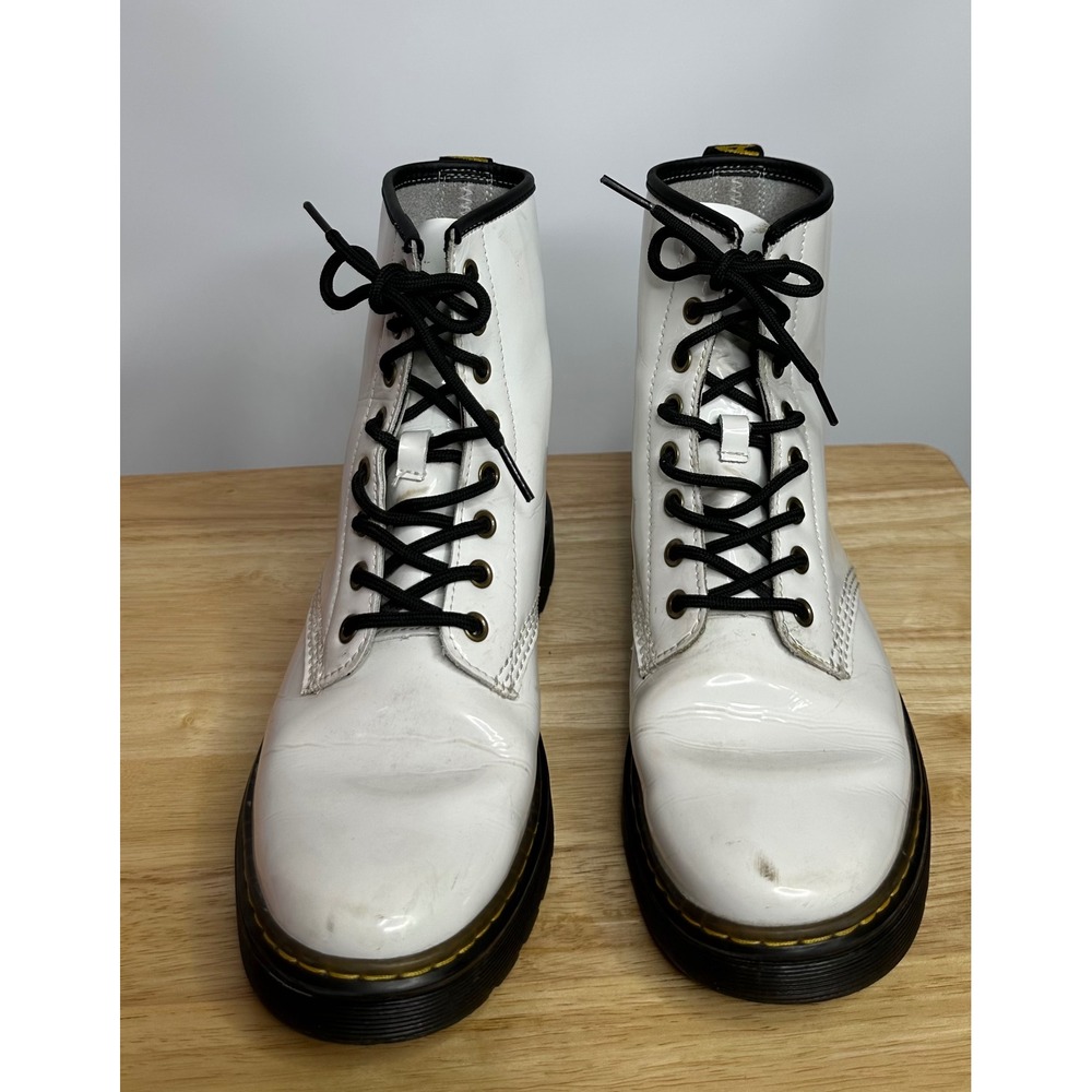 Dr. Martens Womens Zavala White Patent Leather Combat Boot US 9 Grunge